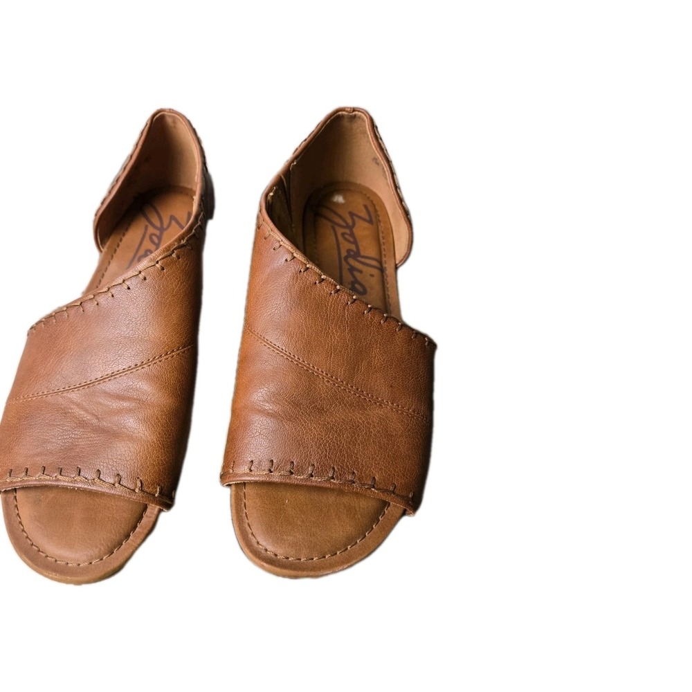 Zodiac Yani D'Orsay Sandals 9.5 M Brown Stitched Leather Open Toe Open Side